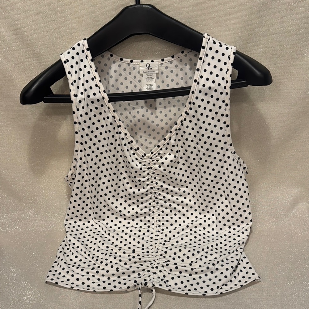 White and Black Ruched Tie Front Tank Top